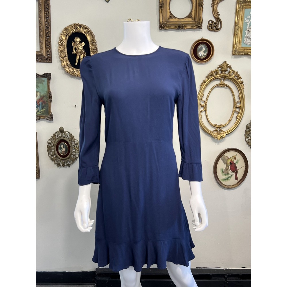 Sunday Best Aritzia Navy Blue Long Sleeve Ruffle Hem Mini Dress Size 4 Flaws